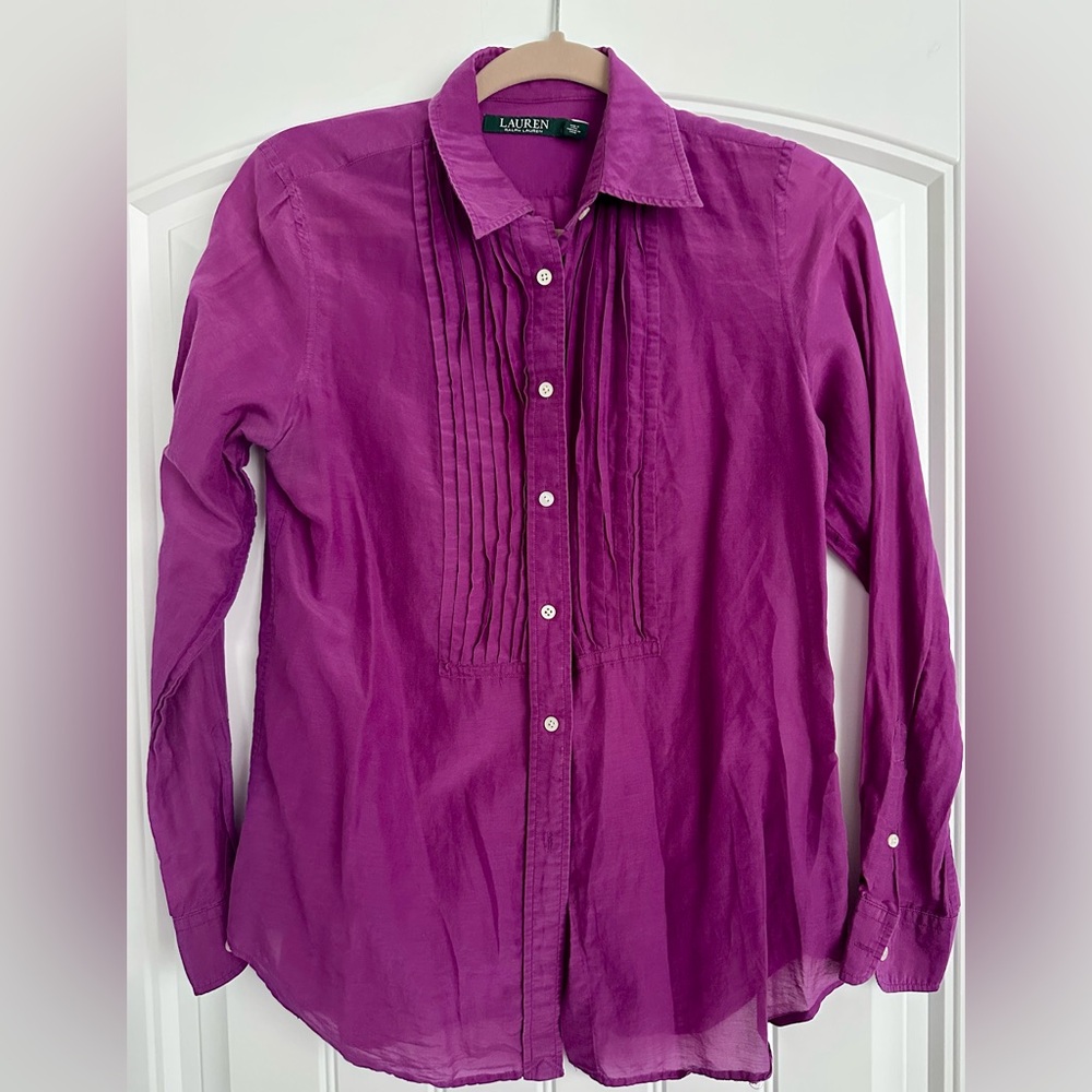 Lauren Ralph Lauren women’s petite button down shirt cotton silk purple 8P